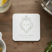 Elegantes Green Chinoiserie Bird Wappen Wedding Rechteckiger Pappuntersetzer