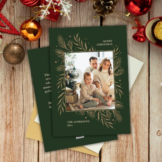 Elegantes Green Christmas Custom Foto Feiertagskarte