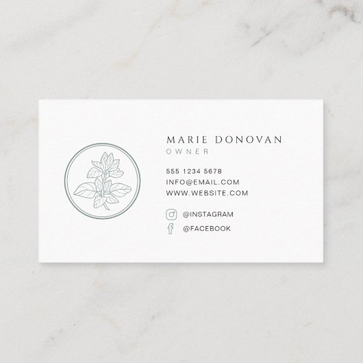 Elegantes Green Floral Beauty Logo Visitenkarte (Rückseite)