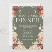 Elegantes Green Floral Erntedank Dinner Einladung (Vorderseite)