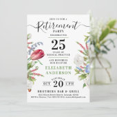 Elegantes Green Floral Retirement Celebration Part Einladung (Stehend Vorderseite)