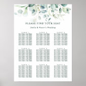 Elegantes Green Foliage Wedding Seating Chart Poster (Vorne)