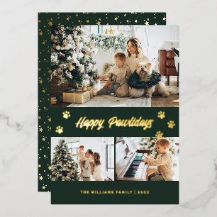 Elegantes Green Foto Happy Pawlidays Gold Folien Feiertagskarte