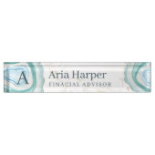 Elegantes Green Geode Gold Glitzer Agate Monogram Namensplakette (Vorderseite)