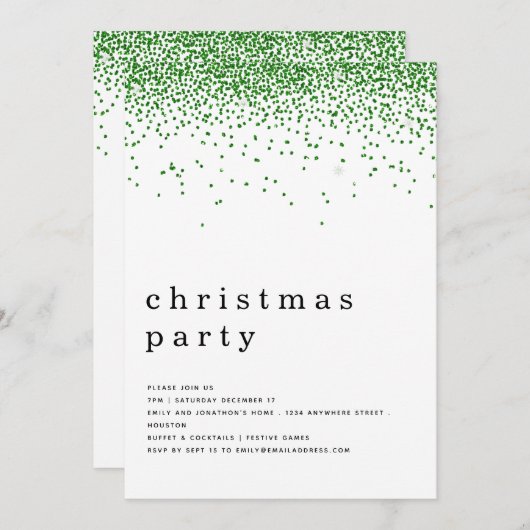 Elegantes Green Glitzer Weihnachts-Party Einladung (Vorne/Hinten)