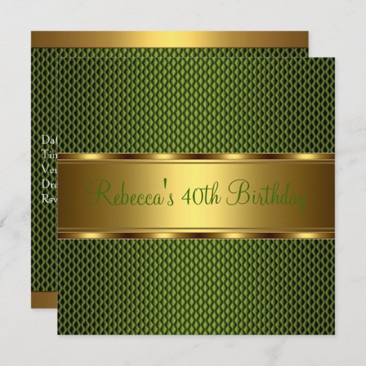 Elegantes Green Gold 40. Geburtstag Party Einladung (Vorne/Hinten)