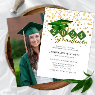 Elegantes Green Gold Abschluss Foto Party Einladung