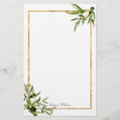 Elegantes Green Gold Botanical Leaf Monogramm Briefpapier (Vorderseite)