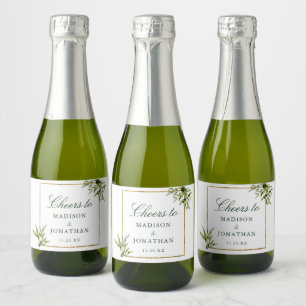 Elegantes Green Gold Botanical Wedding Mini Schaumweinetikett