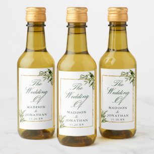 Elegantes Green Gold Botanical Wedding Mini Weinetikett