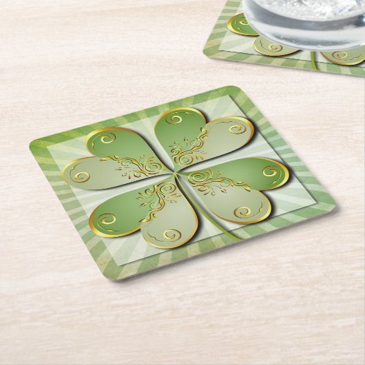 Elegantes Green Gold Clover St Patrick's Day Party Rechteckiger Pappuntersetzer (angewinkelt)