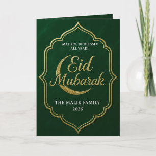 Elegantes Green & Gold Crescent Moon Eid Karte