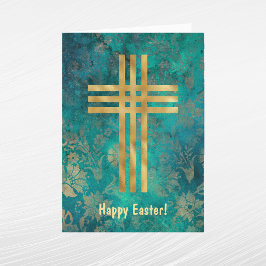 Elegantes Green Gold Cross Oster Feiertagskarte