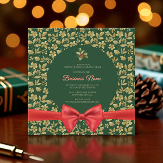 Elegantes Green Gold Floral Christmas Business Par Einladung