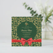 Elegantes Green Gold Floral Christmas Business Par Einladung (Stehend Vorderseite)