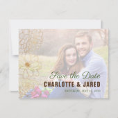Elegantes Green & Gold Floral Save the Date Foto (Vorderseite)