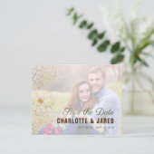 Elegantes Green & Gold Floral Save the Date Foto (Stehend Vorderseite)