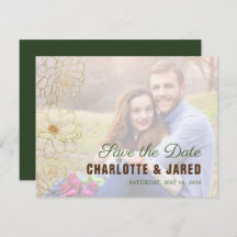 Elegantes Green & Gold Floral Save the Date Foto