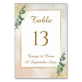 Elegantes Green & Gold Foto Hochzeit Tischnummer (Vorderseite)