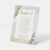 Elegantes Green & Gold Foto Hochzeit Tischnummer Sockelschild (Vorderseite)