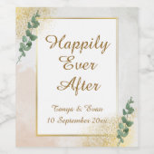 Elegantes Green & Gold Foto Hochzeitsflasche Weinetikett (Einzelnes Label)