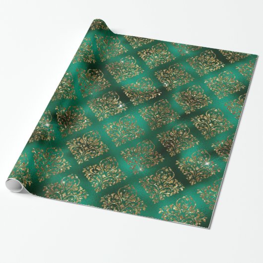 Elegantes Green Gold Geometric Muster Weihnachten Geschenkpapier (Ungerollt)
