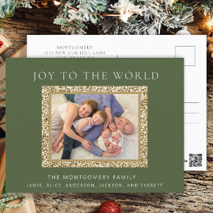 Elegantes Green Gold Joy Weihnachts-Foto Feiertagspostkarte