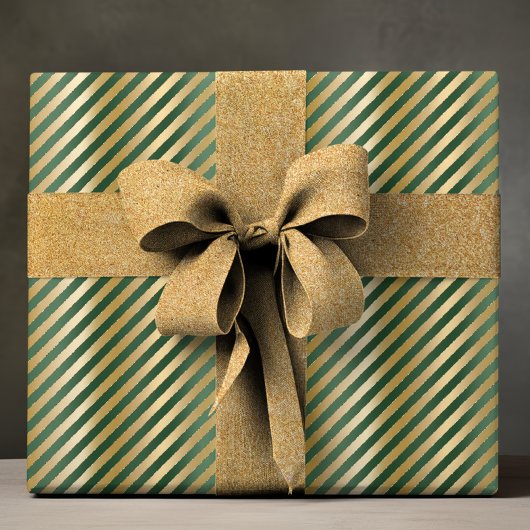 Elegantes Green Gold Luxury Stripe Muster Geschenkpapier