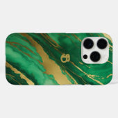 Elegantes Green Gold Marmor Monogram Case-Mate iPhone Hülle (Rückseite (Horizontal))