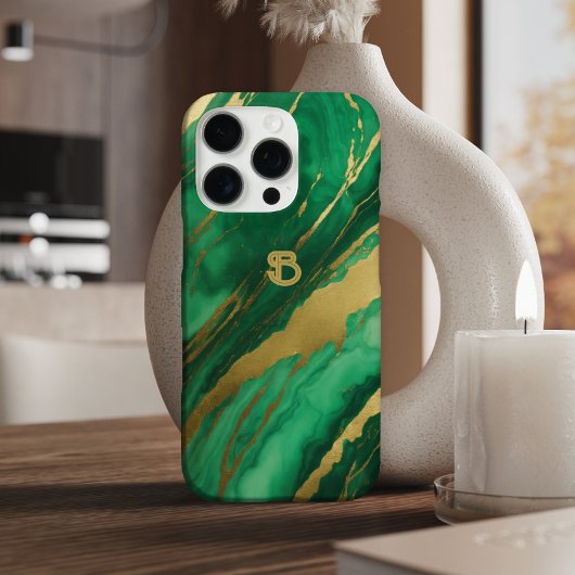 Elegantes Green Gold Marmor Monogram Case-Mate iPhone Hülle