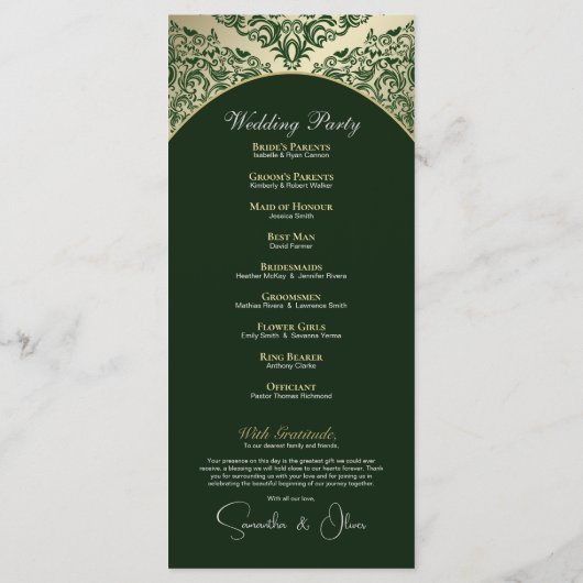Elegantes Green & Gold Monogram Wedding Program Programm (Rückseite)