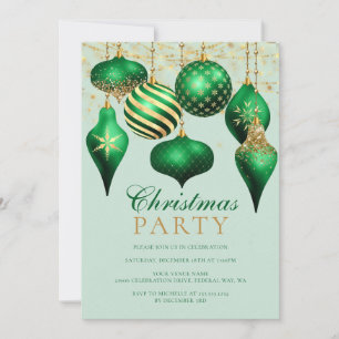 Elegantes Green Gold Ornaments Weihnachts-Party Einladung