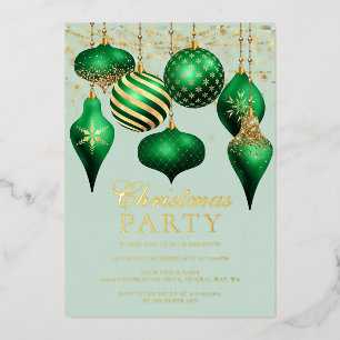 Elegantes Green Gold Ornaments Weihnachts-Party Folieneinladung