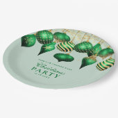 Elegantes Green Gold Ornaments Weihnachts-Party Pappteller (Schrägansicht)
