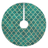 Elegantes Green Gold Quatrefoil Muster Polyester Weihnachtsbaumdecke (Vorderseite)