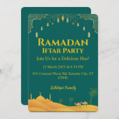 Elegantes Green Gold Ramadan Iftar Party Einladung (Vorne/Hinten)