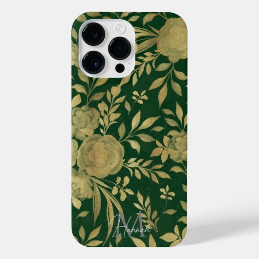 Elegantes Green Gold Rose Blumendesign iPhone Hülle (Rückseite)