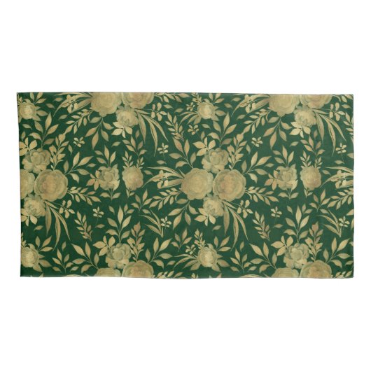 Elegantes Green Gold Rose Blumendesign Kissenbezug (Rückseite-Rechts)