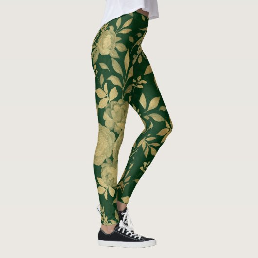 Elegantes Green Gold Rose Blumendesign Leggings (Rechts)