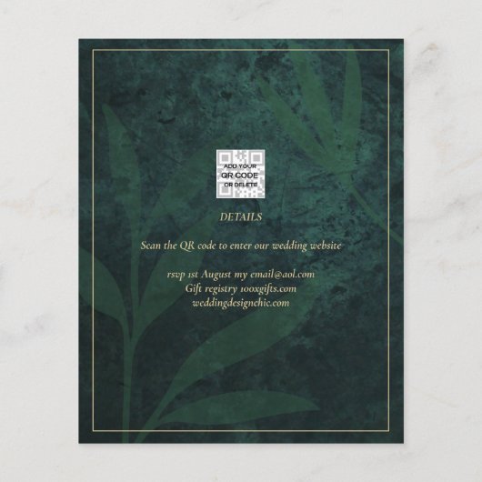 Elegantes Green Gold Save the Date QR Code UAWG (Rückseite)