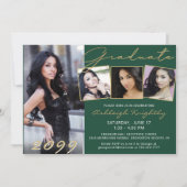 Elegantes Green Gold Script 4 Foto Graduate Einladung (Vorderseite)