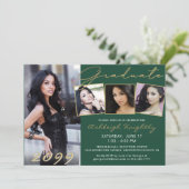 Elegantes Green Gold Script 4 Foto Graduate Einladung (Stehend Vorderseite)
