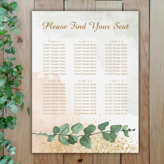 Elegantes Green & Gold Seating Chart Poster