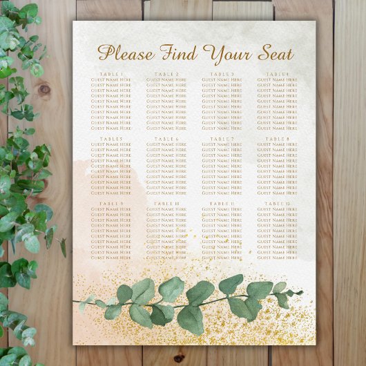 Elegantes Green & Gold Seating Chart Poster