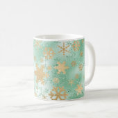 Elegantes Green & Gold Snowflake Muster Kaffeetasse (VorderseiteRechts)