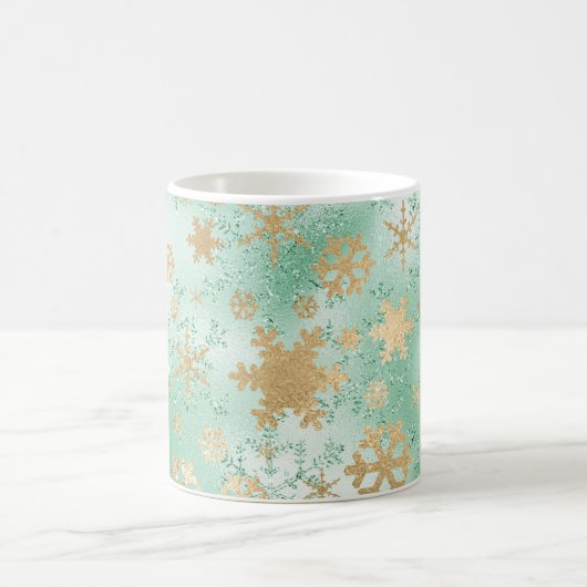 Elegantes Green & Gold Snowflake Muster Kaffeetasse (Mittel)