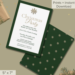 Elegantes Green Gold Snowflake Weihnachts-Party Einladung