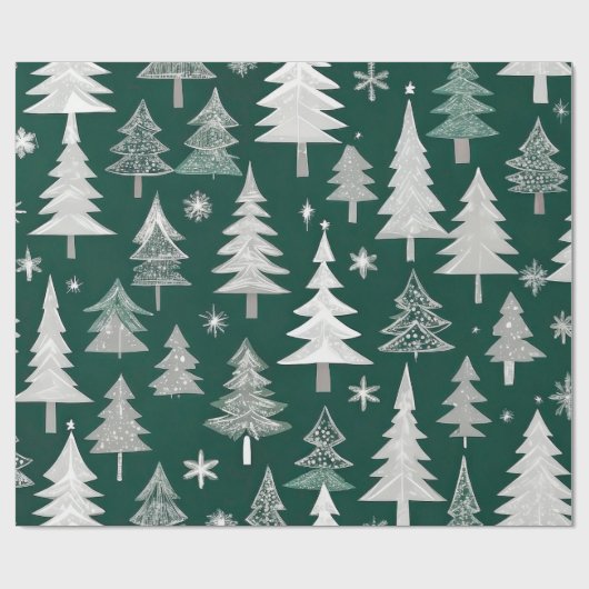 Elegantes Green Gray Christmas Tree Muster Geschenkpapier (Flach)