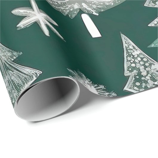 Elegantes Green Gray Christmas Tree Muster Geschenkpapier (Rolleneckpunkt)