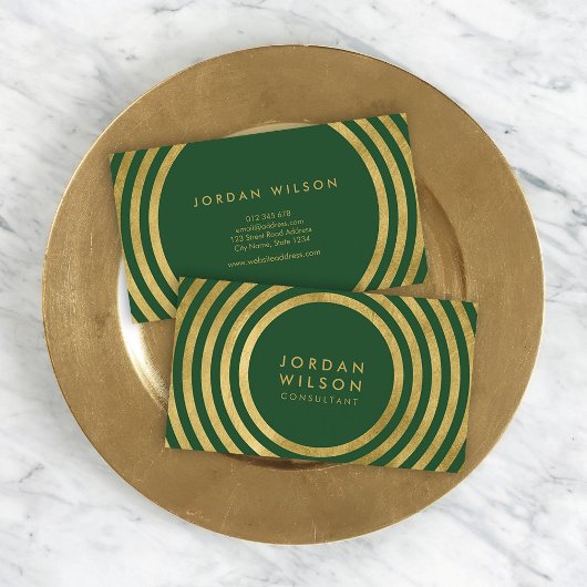 Elegantes Green Imitate Gold Round Lines Consultan Visitenkarte